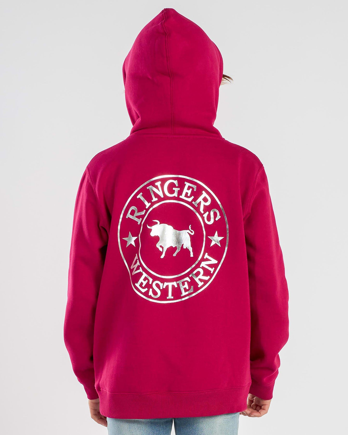 Ringers Western Signature Bull Kids Hoodie - Magenta / Silver