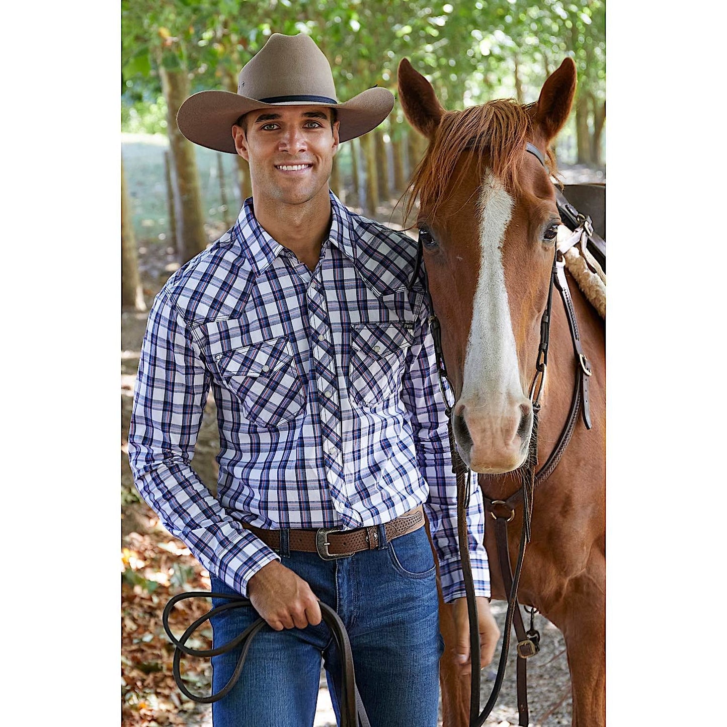 Pure Western Men's Alec Shirt - White/Blue/Red P4S1100954