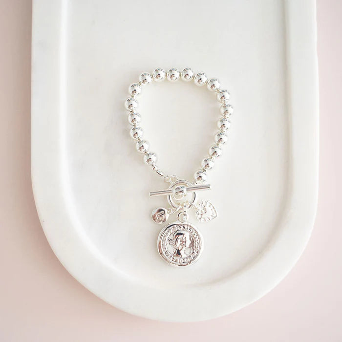 Lillyco Limited Edition Silver Beads & Coin Bracelet - L1863BS