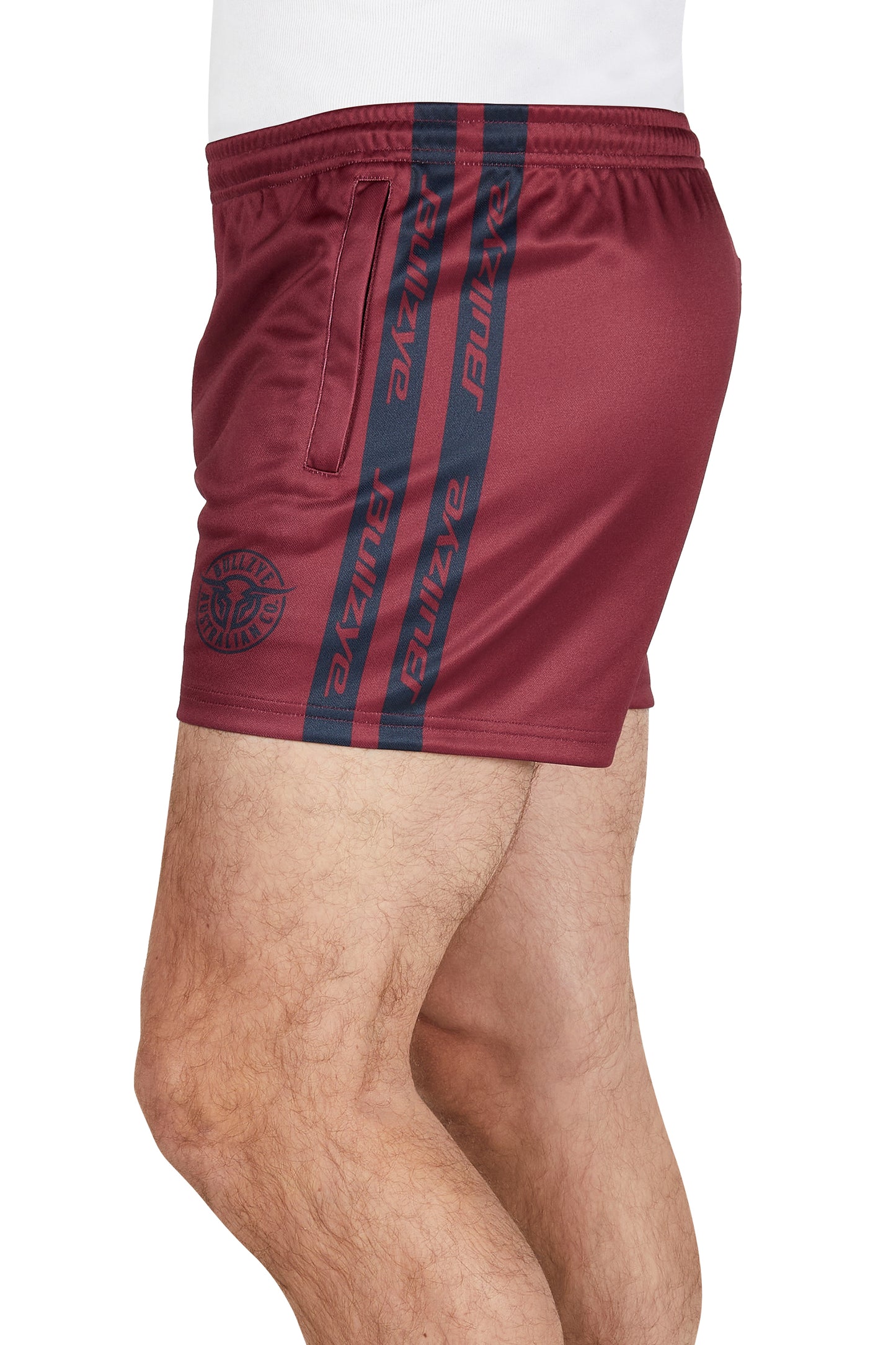 Bullzye Mens Bullring Footy Shorts - Maroon / Navy