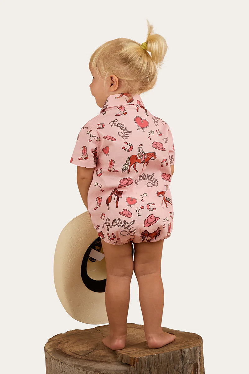 Ringers Western Mini Cowgirl Babies Work Shirt Romper Onesie - Dusty Pink