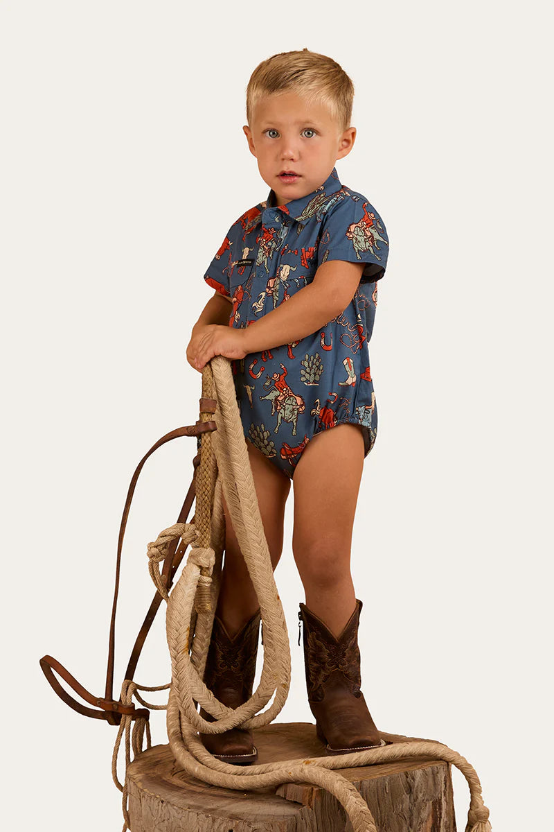 Ringers Western Mini Cowboy Babies Work Shirt Romper Onesie - Yale Blue