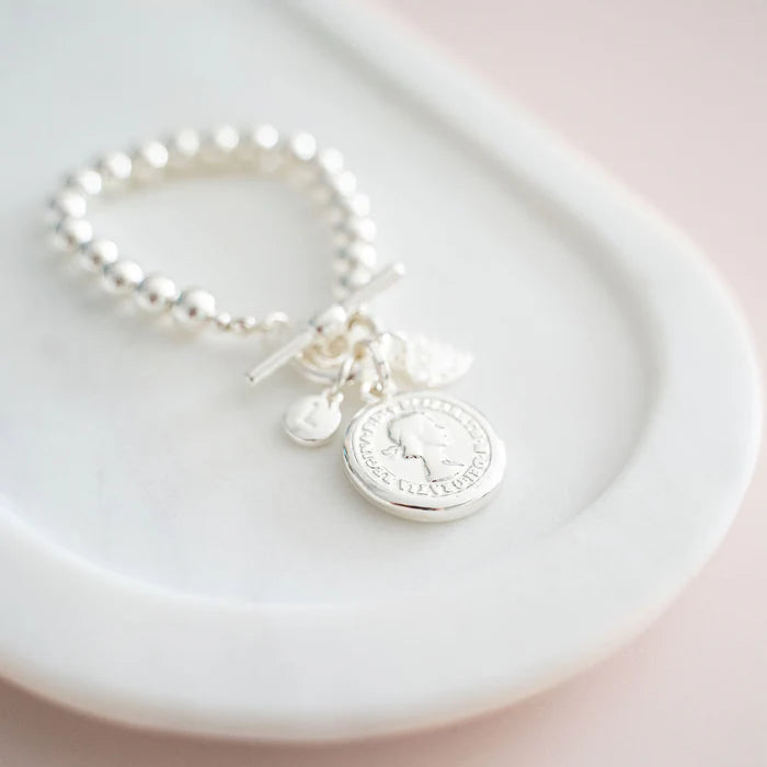 Lillyco Limited Edition Silver Beads & Coin Bracelet - L1863BS