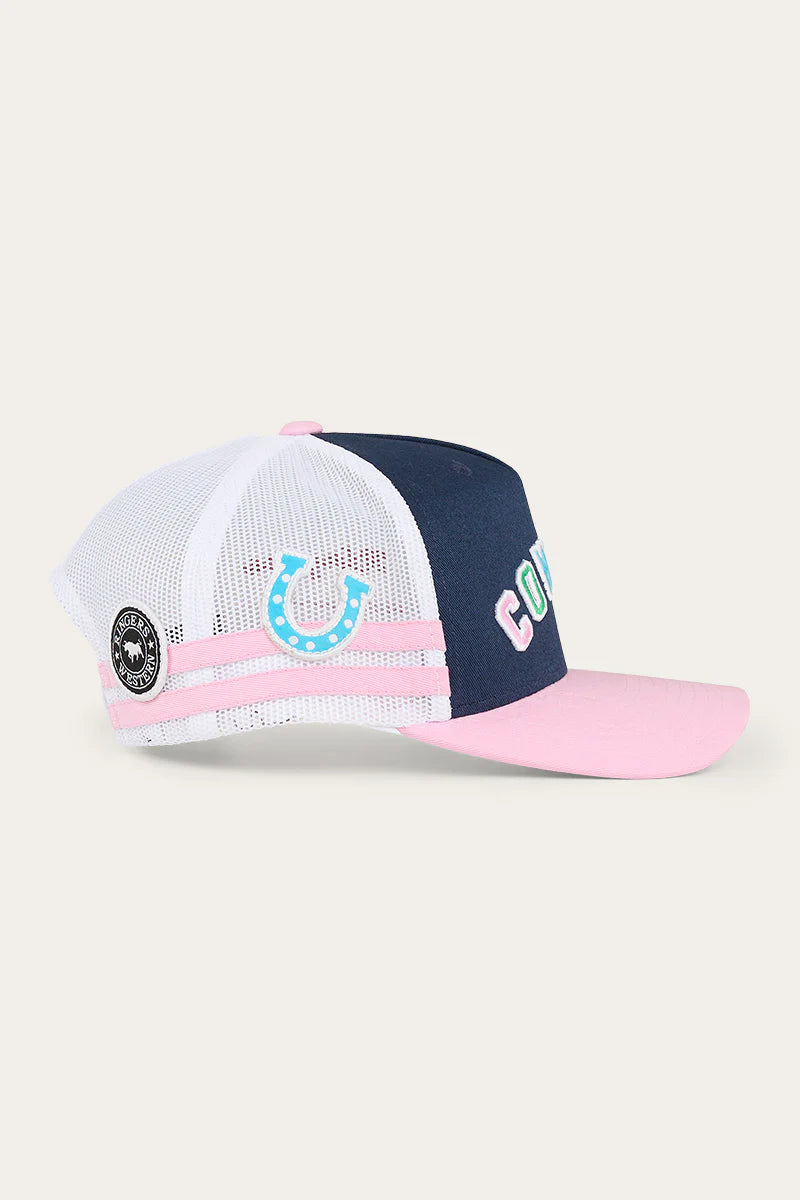 Ringers Western Cowgirl Kids Trucker Cap - Navy / Pastel Pink