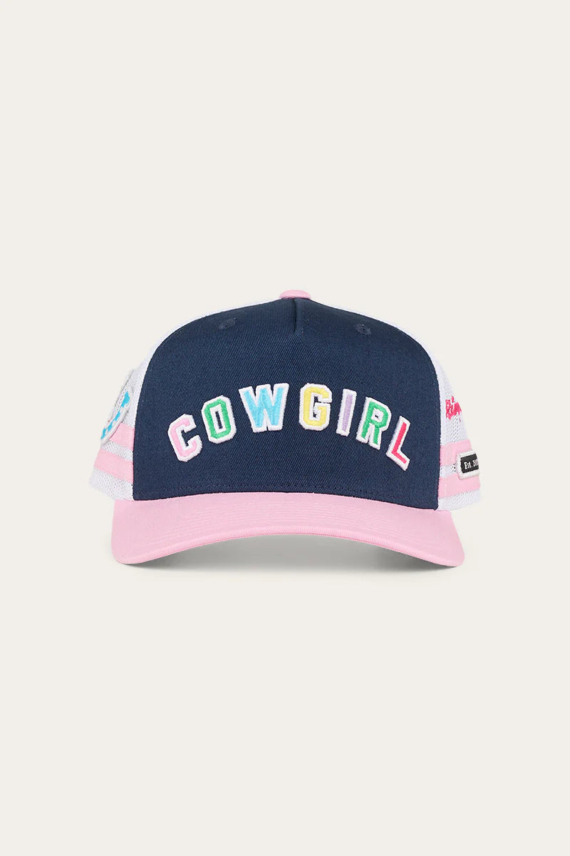 Ringers Western Cowgirl Kids Trucker Cap - Navy / Pastel Pink