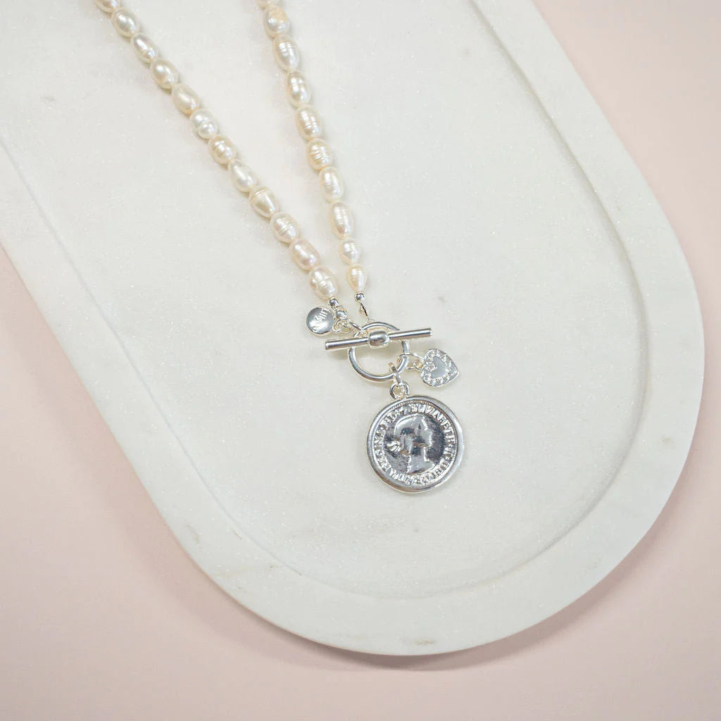 Lillyco Australia Limited Edition Silver Coin & Fresh Water Pearl Necklace (Short) | L1864NS