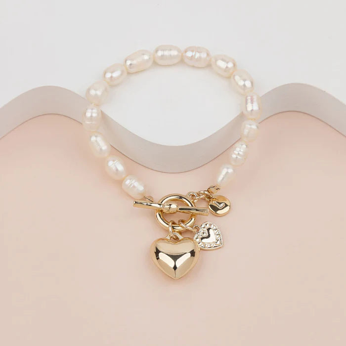 LillyCo Limited Edition Light Gold Heart Freshwater Pearls Bracelet - L1750BG