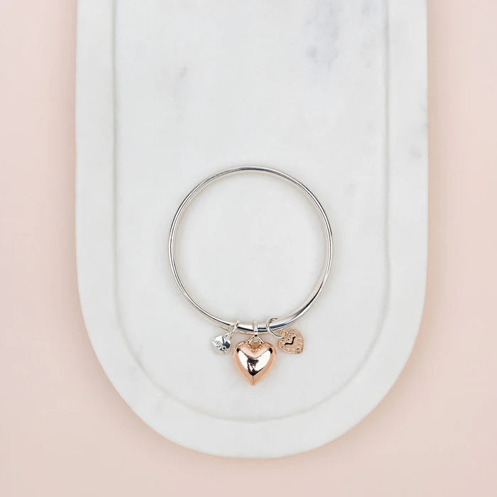 Lillyco Limited Edition Silver & Rose Gold Heart Bangle - L1752BM