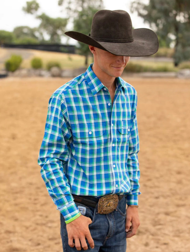 Black Colt Mens Burenda Blue, Green & White Check Dress Shirt