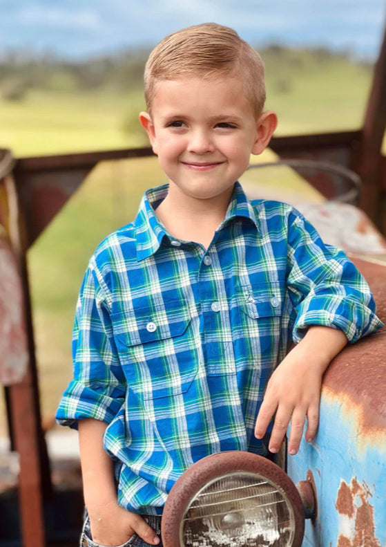 Black Colt Boys Blue With White & Green Check Shirt
