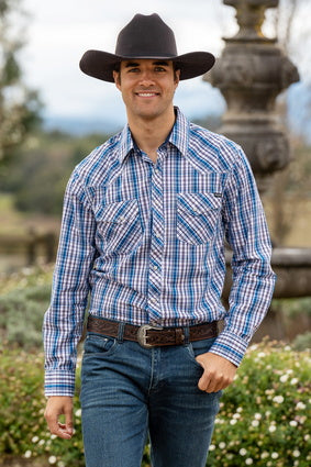 Pure Western Mens Bolt Check Dress Shirt