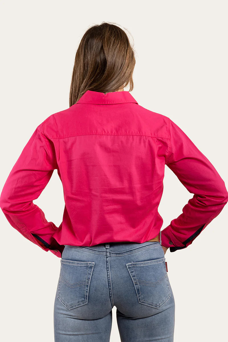 Ringers Western Pentecost River Womens Half Button Work Shirt - Neon Pink