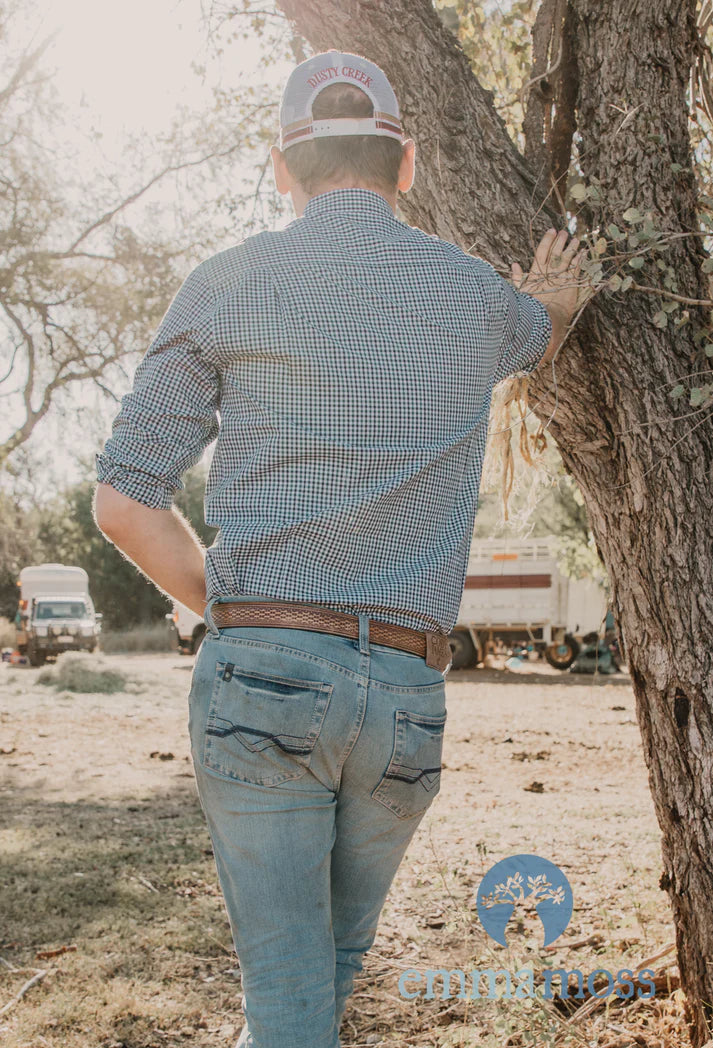 Black Colt Burenda Mens Long Sleeve Shirt - Green Check