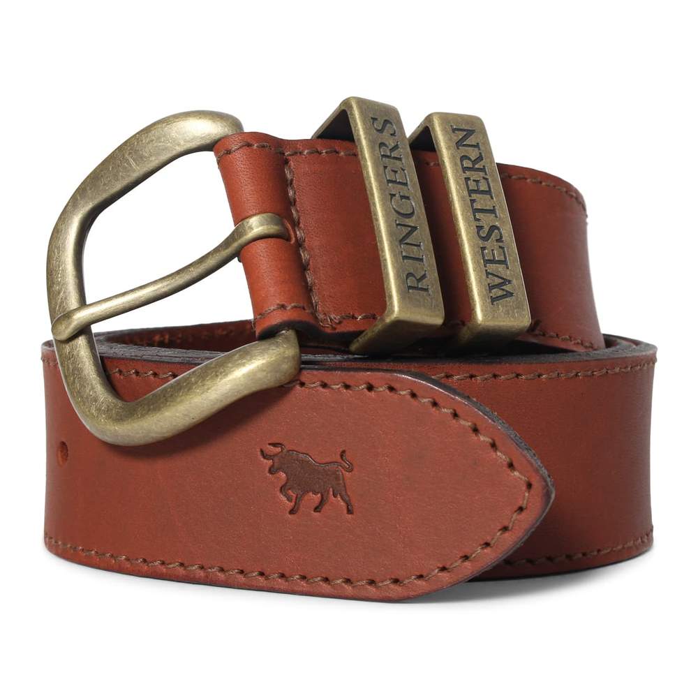 Ringers Western - James Mens Belt - Tawny Brown / Gold - 100% AUSSIE MADE