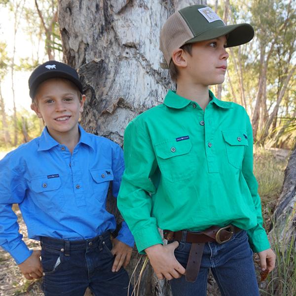 Ringers Western Ord River Half Button Kids Work Shirt - Blue