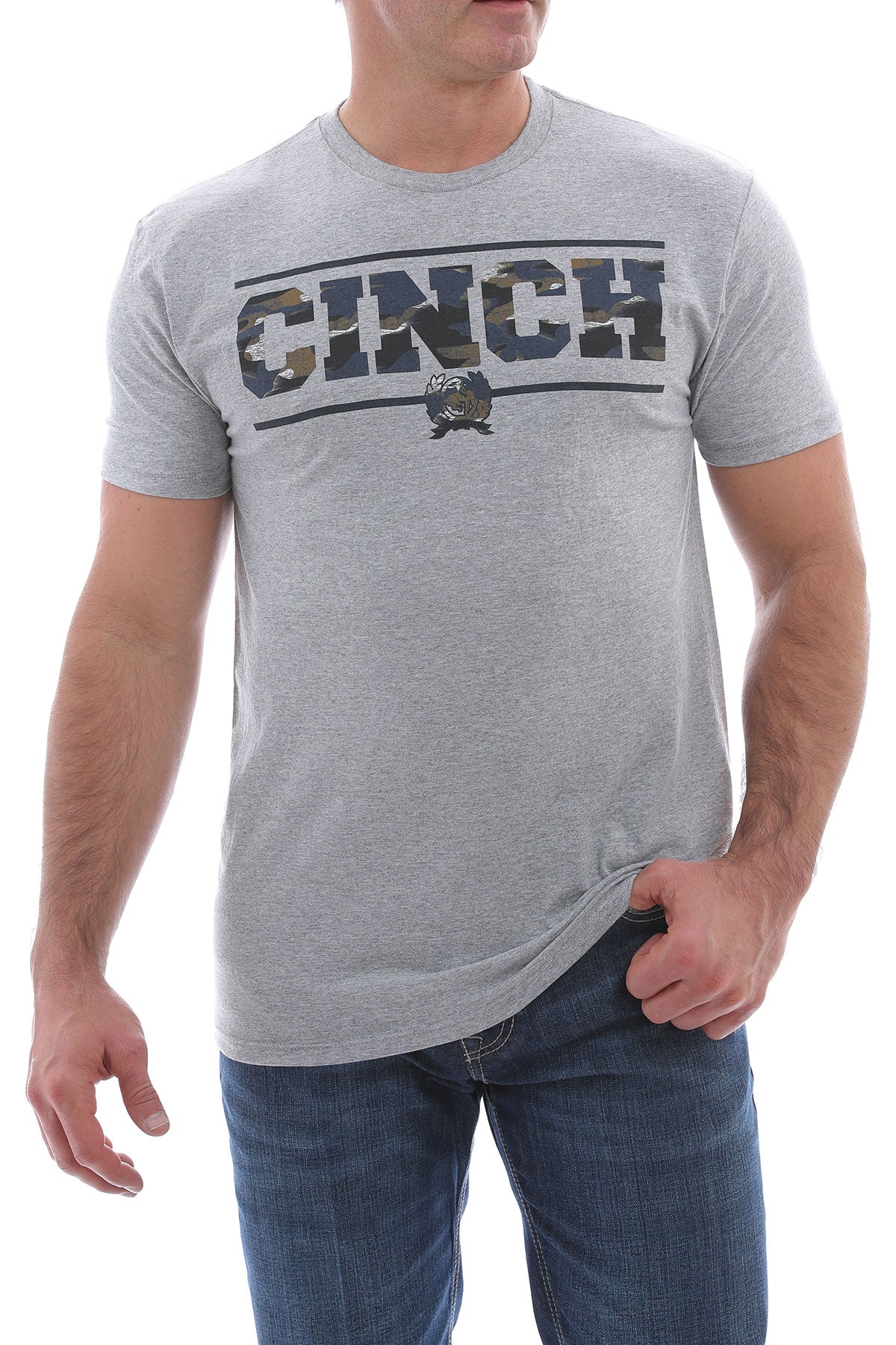 Mens Cinch Elijah Shirt - Grey with Blue Camo Logo - MTT1690421 HGY