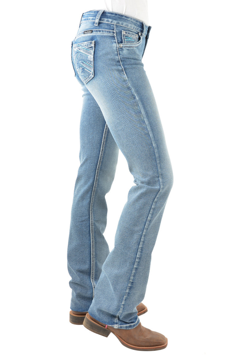 Pure Western Womens Criss Cross Relaxed Rider Jeans - 36 Leg - Moonshine