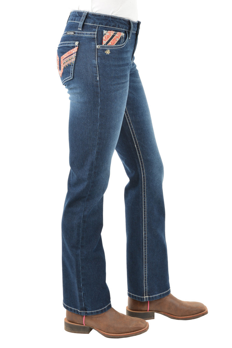 Pure Western Womens Aztec Boot Cut Jeans - 34 Leg - Darkest Night