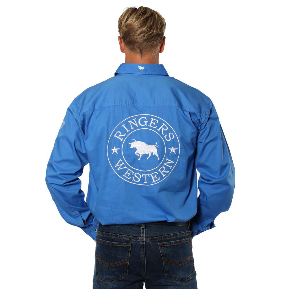 Hawkeye Mens Full Button Work Shirt Blue