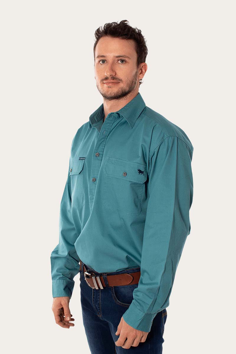 Ringers Western King River Mens Half Button Work Shirt - Dusty Jade