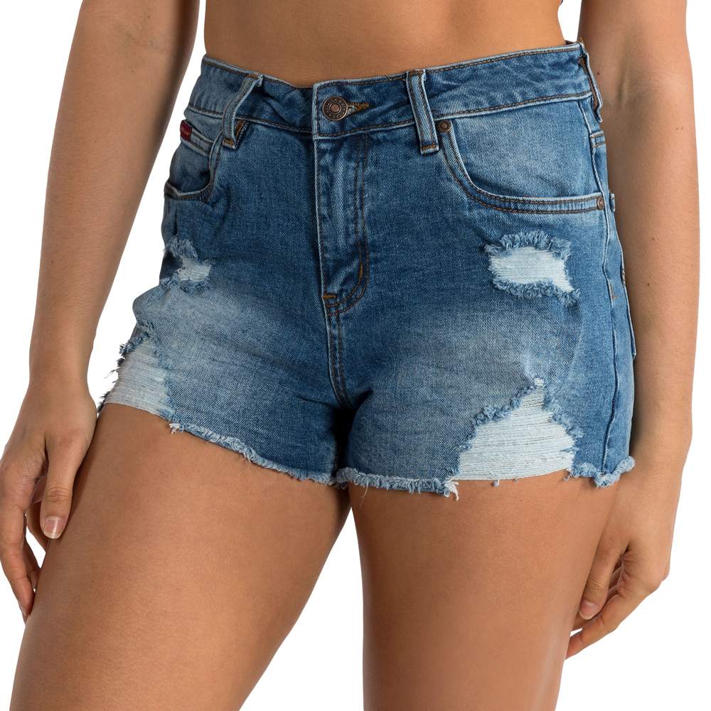Jessie Womens Mid Rise Ripped Denim Short - True Blue