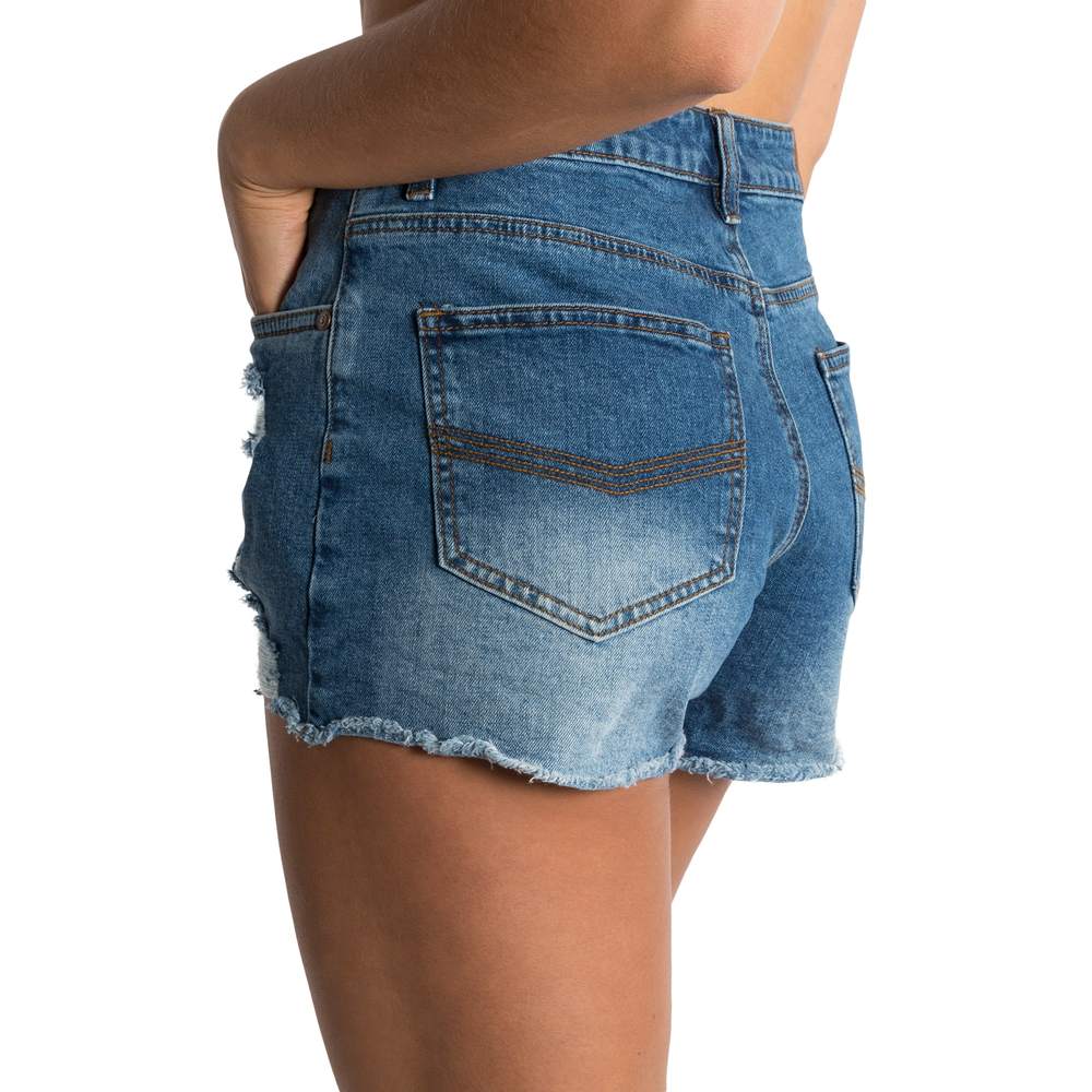 Jessie Womens Mid Rise Ripped Denim Short - True Blue