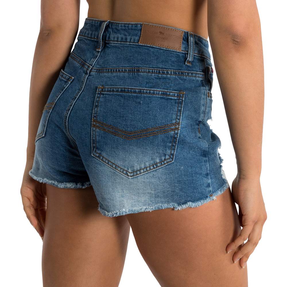 Jessie Womens Mid Rise Ripped Denim Short - True Blue
