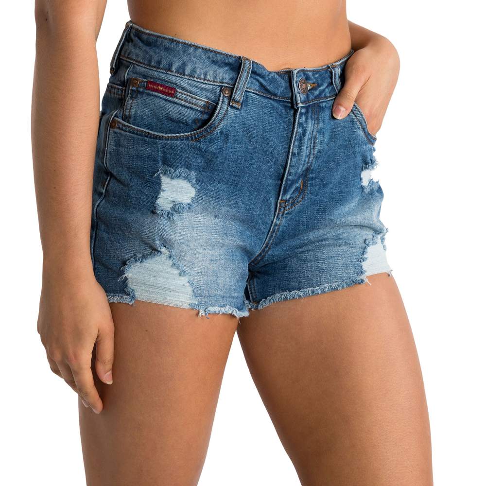 Jessie Womens Mid Rise Ripped Denim Short - True Blue