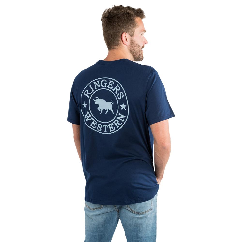 Signature Bull Mens Loose T-Shirt - Midnight with Faded Denim Print