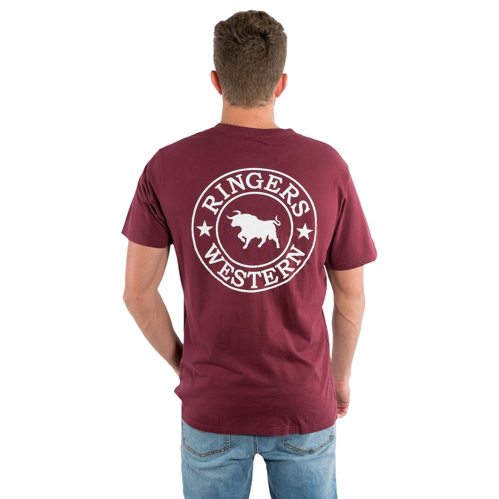 Signature Bull Mens Loose T-Shirt - Burgundy with White Print