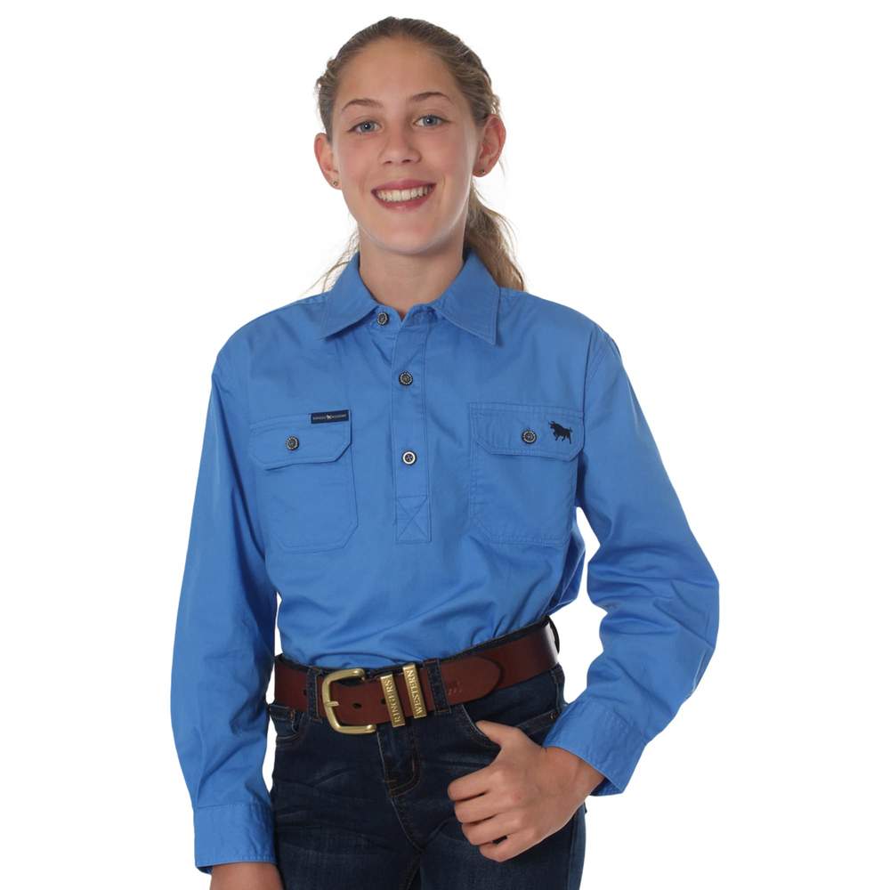 Ringers Western Ord River Half Button Kids Work Shirt - Blue