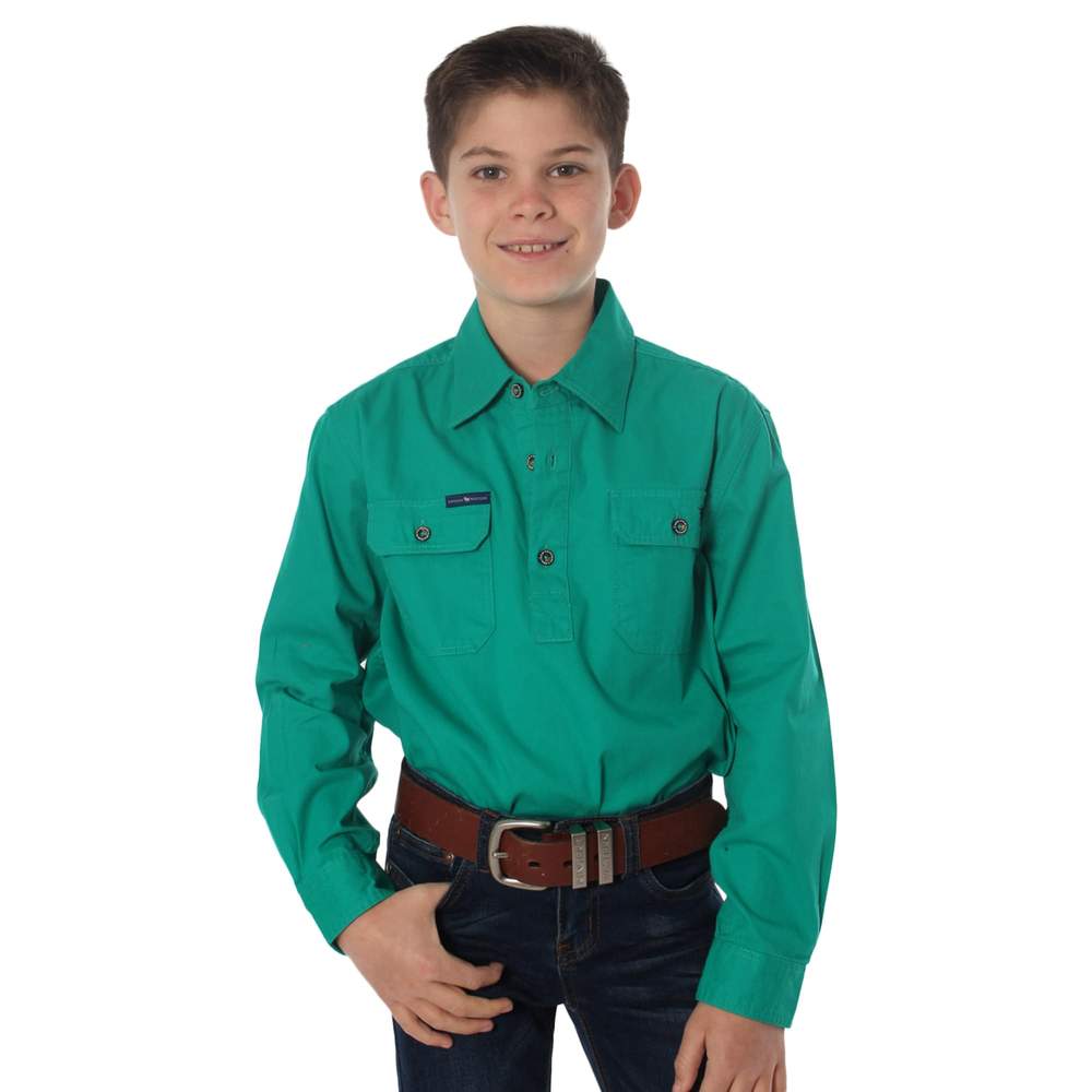 Ringers Western Ord River Half Button Kids Work Shirt - Green