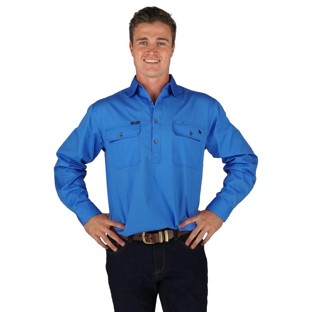 Ringers Western King River Half Button Work Shirt Blue