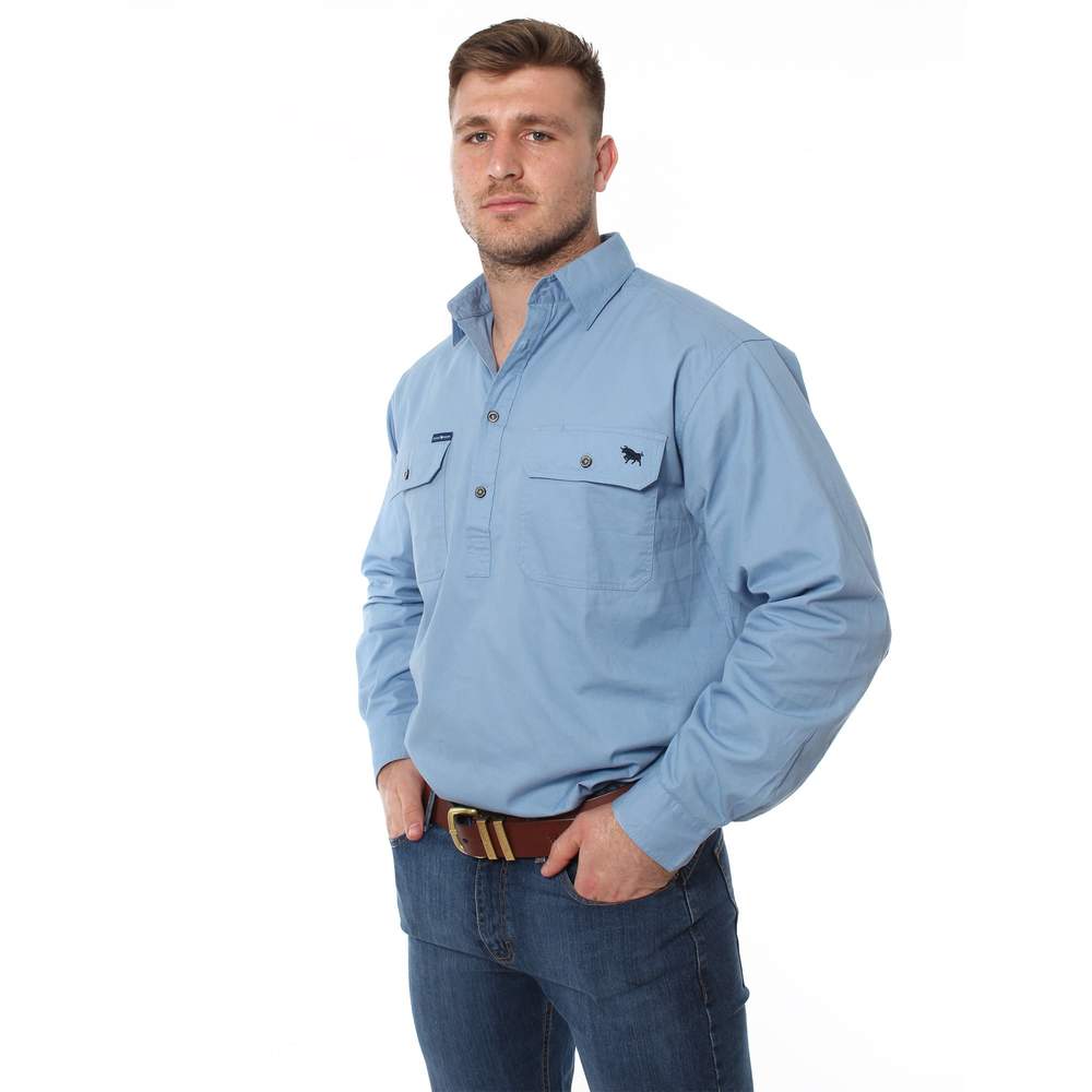 Ringers Western King River Half Button Work Shirt - Denim Blue