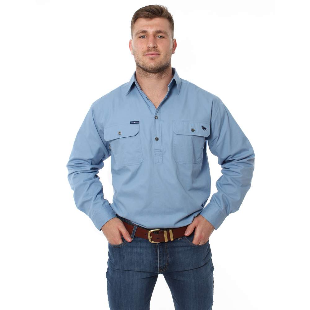 Ringers Western King River Half Button Work Shirt - Denim Blue