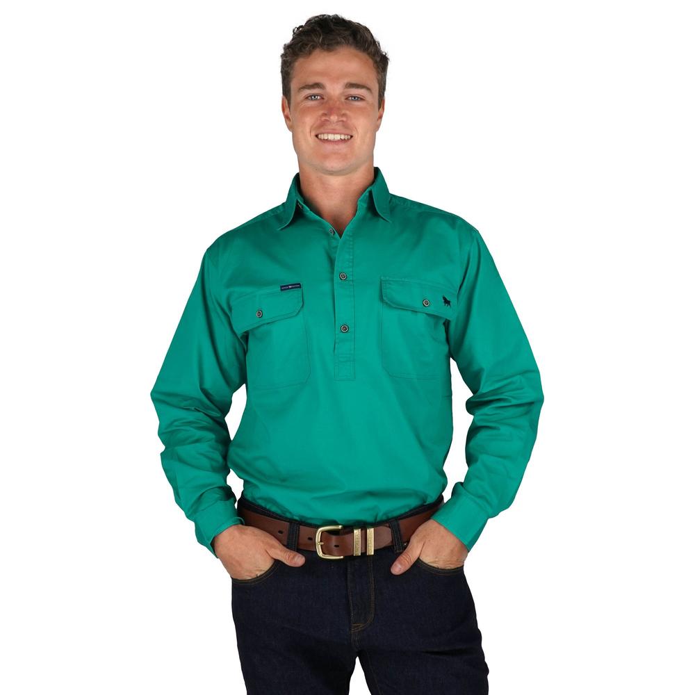Ringers Western King River Mens Half Button Work Shirt - Green