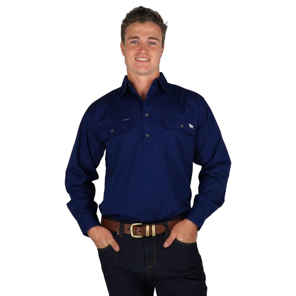 Ringers Western King River Half Button Work Shirt - Navy