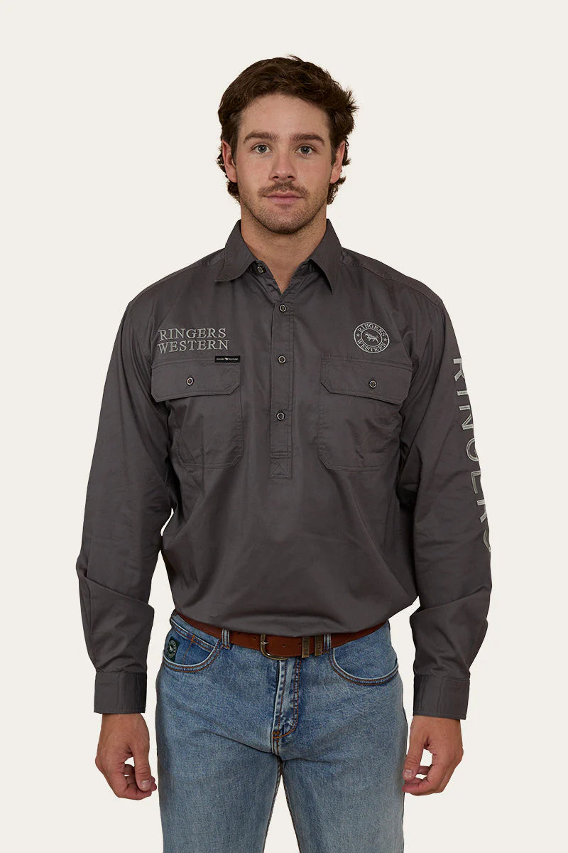 Ringers Western Mens Hawkeye Half Button Work Shirt - Magnum / Ultimate Grey