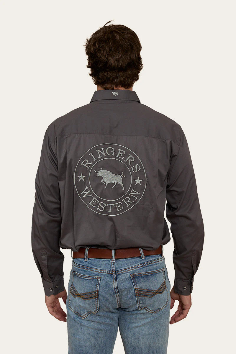 Ringers Western Mens Hawkeye Half Button Work Shirt - Magnum / Ultimate Grey