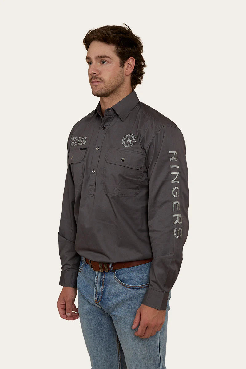 Ringers Western Mens Hawkeye Half Button Work Shirt - Magnum / Ultimate Grey
