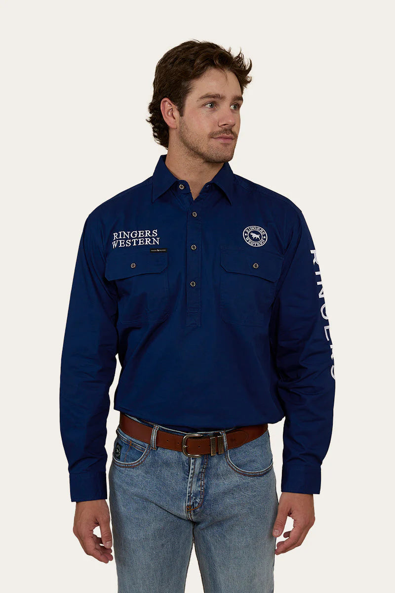 Ringers Western Mens Hawkeye Half Button Work Shirt - Navy