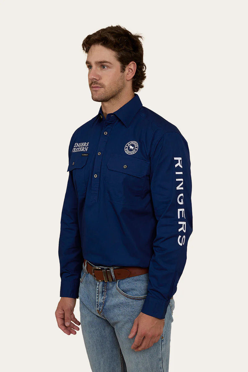 Ringers Western Mens Hawkeye Half Button Work Shirt - Navy
