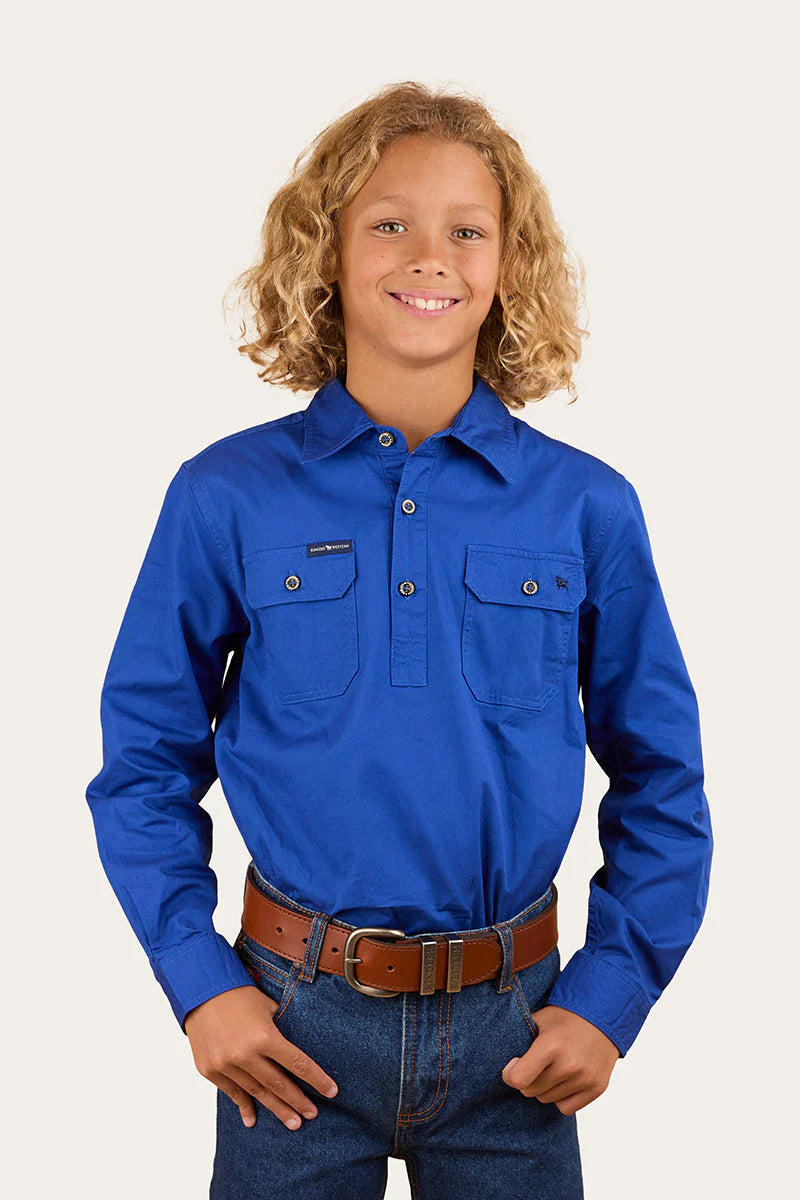 Ord River Kids half button work shirt-royal blue