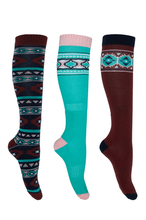 Pure Western Riding Socks 3 Pack Turquoise/Rust PCP2922SOC