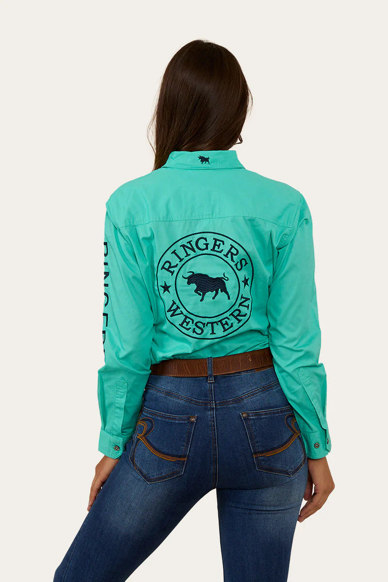 Ringer Western Womens Signature Jillaroo Half Button Work Shirt - Mint / Navy