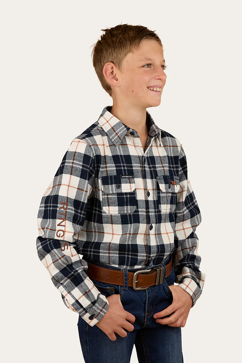 Ringers Western Rory Kids Flannel Short - Navy / Tobacco
