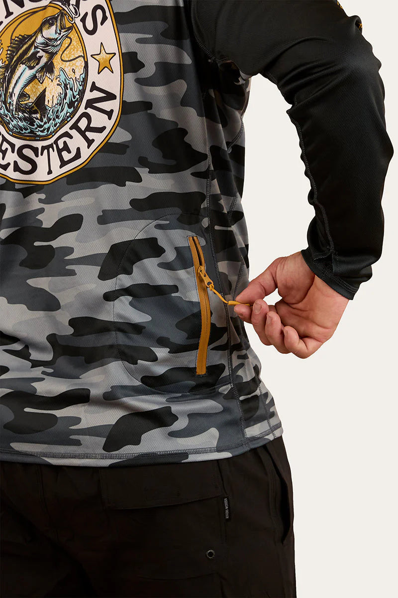 Ringers Western Big Catch Hooded Fishing Shirt - Black Camo