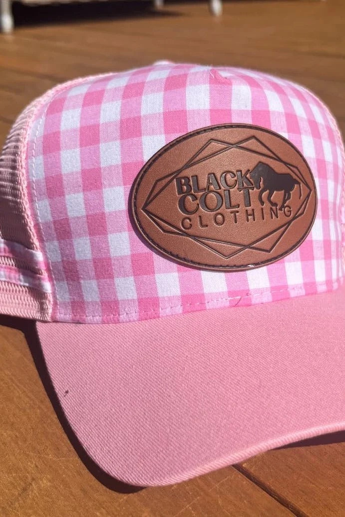 Black Colt Cap - Pink Gingham