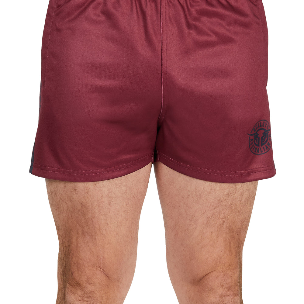 Bullzye Mens Bullring Footy Shorts - Maroon / Navy