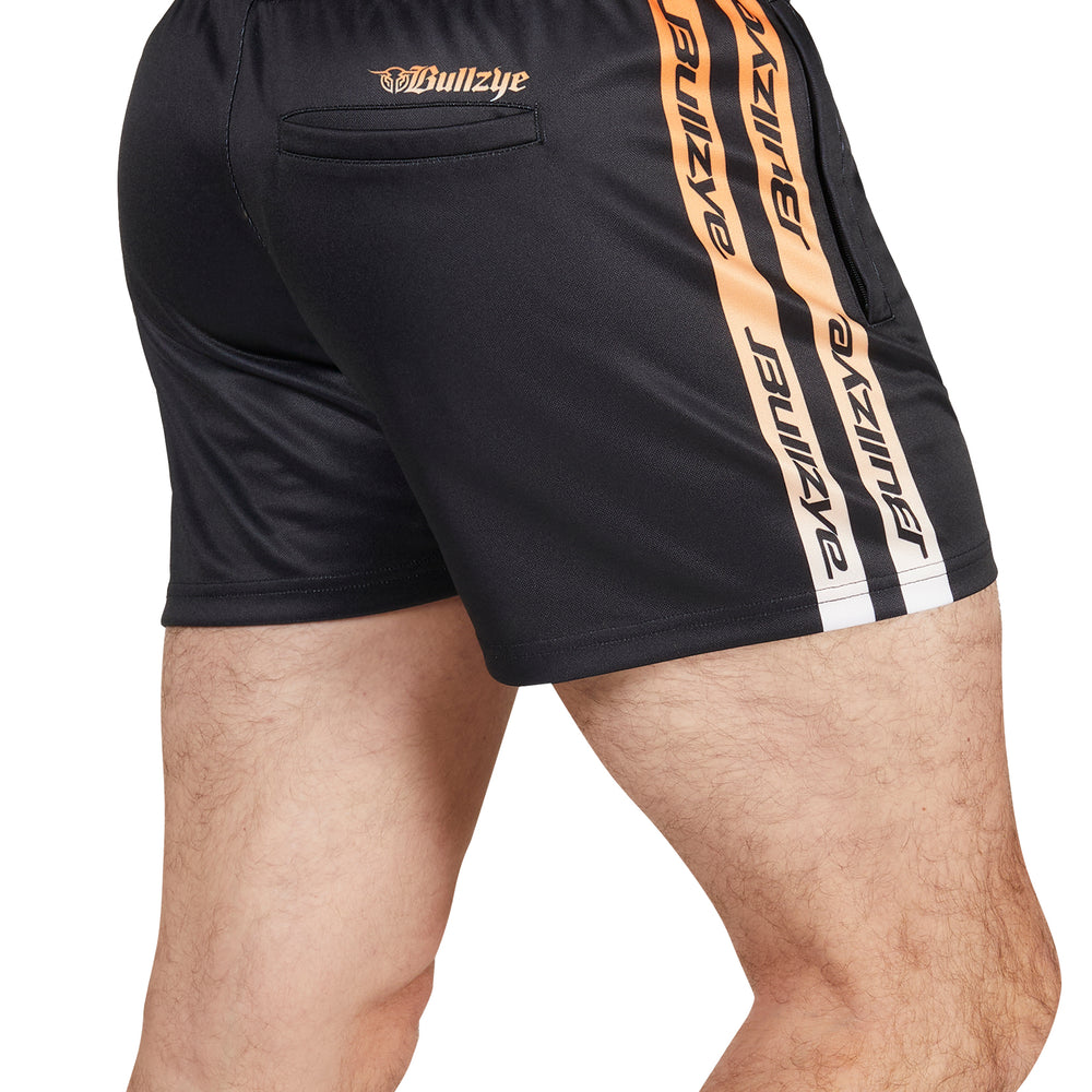 Bullzye Mens Bullring Footy Shorts - Black / Orange